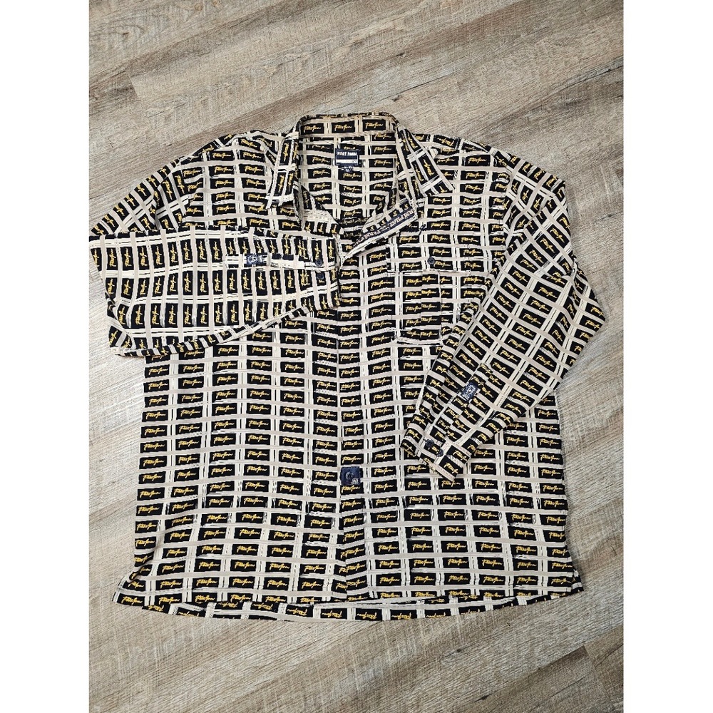 Phat Farm Denim Co Mens XXL Long Sleeve Button Down All Over Logo Print Shirt